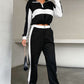 Striped Half Zip Cropped Sweatshirt and Joggers Set