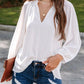 Ruched Notched Balloon Sleeve Blouse