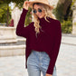 Ribbed Turtleneck Long Sleeve Slit Sweater