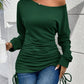 Ruched Single Shoulder Long Sleeve T-Shirt