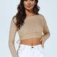 Drawstring Round Neck Long Sleeve Top