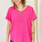 Zenana V-Neck Rolled Short Sleeve T-Shirt