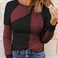 Color Block Round Neck Long Sleeve T-Shirt