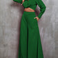 Collared Neck Long Sleeve Top and Wide Leg Pants Set