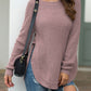 Slit Round Neck Long Sleeve Sweater