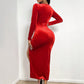 Slit Scoop Neck Long Sleeve Midi Dress