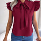 Tie  Neck Cap Sleeve Blouse