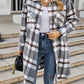 Plaid Button Up Collared Neck Coat with Pockets