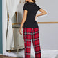 Heart Graphic V-Neck Top and Plaid Pants Lounge Set