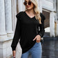 Ruffled Heathered V-Neck Long Sleeve T-Shirt