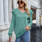 Ruffled Heathered V-Neck Long Sleeve T-Shirt