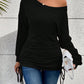 Ruched Single Shoulder Long Sleeve T-Shirt