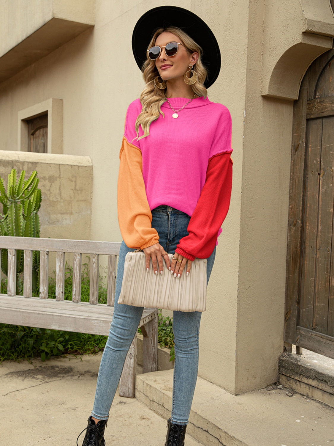 Color Block Dropped Shoulder Sweater