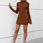 Cutout Mock Neck Long Sleeve Wrap Dress