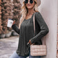 Double Take Pleated Detail Curved Hem Long Sleeve Top