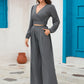 Surplice Top and Wide Leg Pants Set