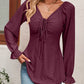 Tie Front V-Neck Puff Sleeve Blouse