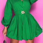 Notched Button Up Balloon Sleeves Dress