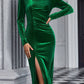 Ruched Slit Asymmetrical Neck Wrap Dress