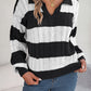 Cable-Knit Striped Long Sleeve Sweater