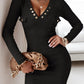 V-Neck Long Sleeve Ribbed Dress