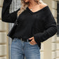 Waffle-Knit Pocketed V-Neck Blouse