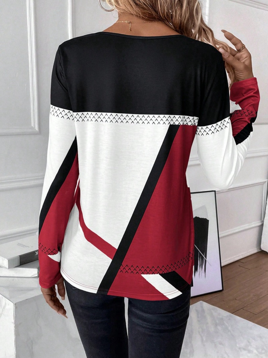 Contrast Round Neck Long Sleeve T-Shirt