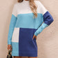 Color Block Mock Neck Dropped Shoulder Sweater Dress