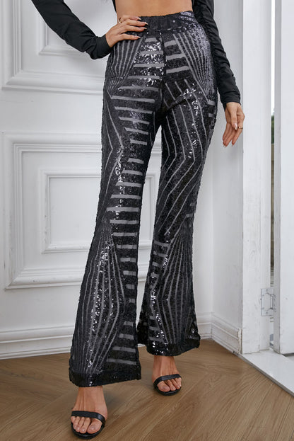 Double Take Sequin High Waist Flared Pants