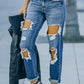 Distressed Frayed Trim Straight Leg Jeans