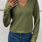 Decorative Button V-Neck Long Sleeve T-Shirt