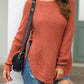 Slit Round Neck Long Sleeve Sweater