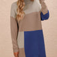 Color Block Mock Neck Dropped Shoulder Sweater Dress