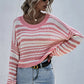 Striped Round Neck Dropped Shoulder Sweater