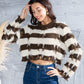 Striped Fringe Round Neck Sweater