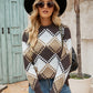 Plaid Round Neck Dropper Shoulder Sweater