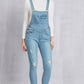 Distressed Washed Denim Overalls with Pockets