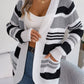 Striped Open Front Long Sleeve Cardigan