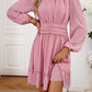 Frill Ruched Mock Neck Balloon Sleeve Dress