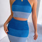 Color Block Sleeveless Crop Knit Top and Skirt Set