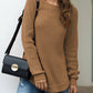 Slit Round Neck Long Sleeve Sweater