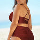 Full Size Halter Neck Crisscross Ruched Two-Piece Swimsuit