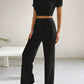 Drawstring Mock Neck Top and High Waist Pants Set