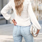 Ribbed Ruffled Round Neck Long Sleeve Knit-Top