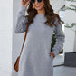 Round Neck Long Sleeve Mini Dress with Pockets