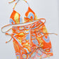 Multicolored Drawstring Ruched Three-Piece Swim Set