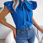 Tie  Neck Cap Sleeve Blouse