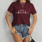 Heart Round Neck Short Sleeve T-Shirt