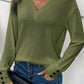 Decorative Button V-Neck Long Sleeve T-Shirt