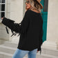 Fringe Round Neck Dropped Shoulder Sweater